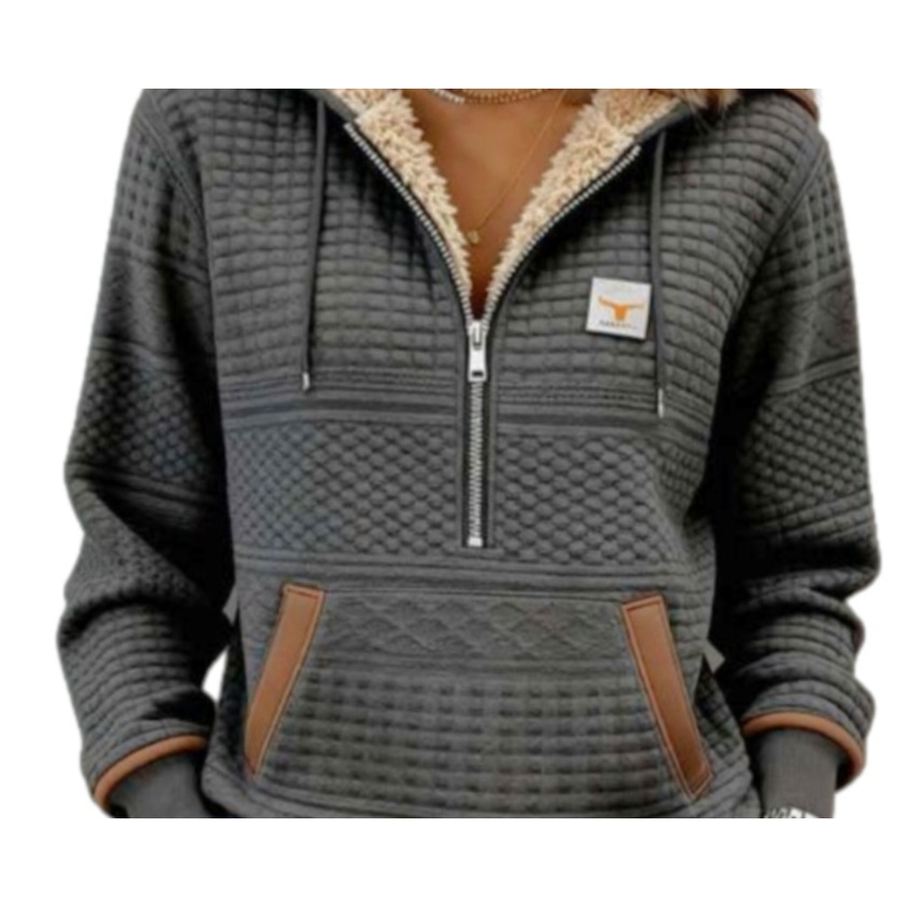 Women’s Western Rustic Pullover Sweater Textured Ranch Style Pocket Gray Size Lg